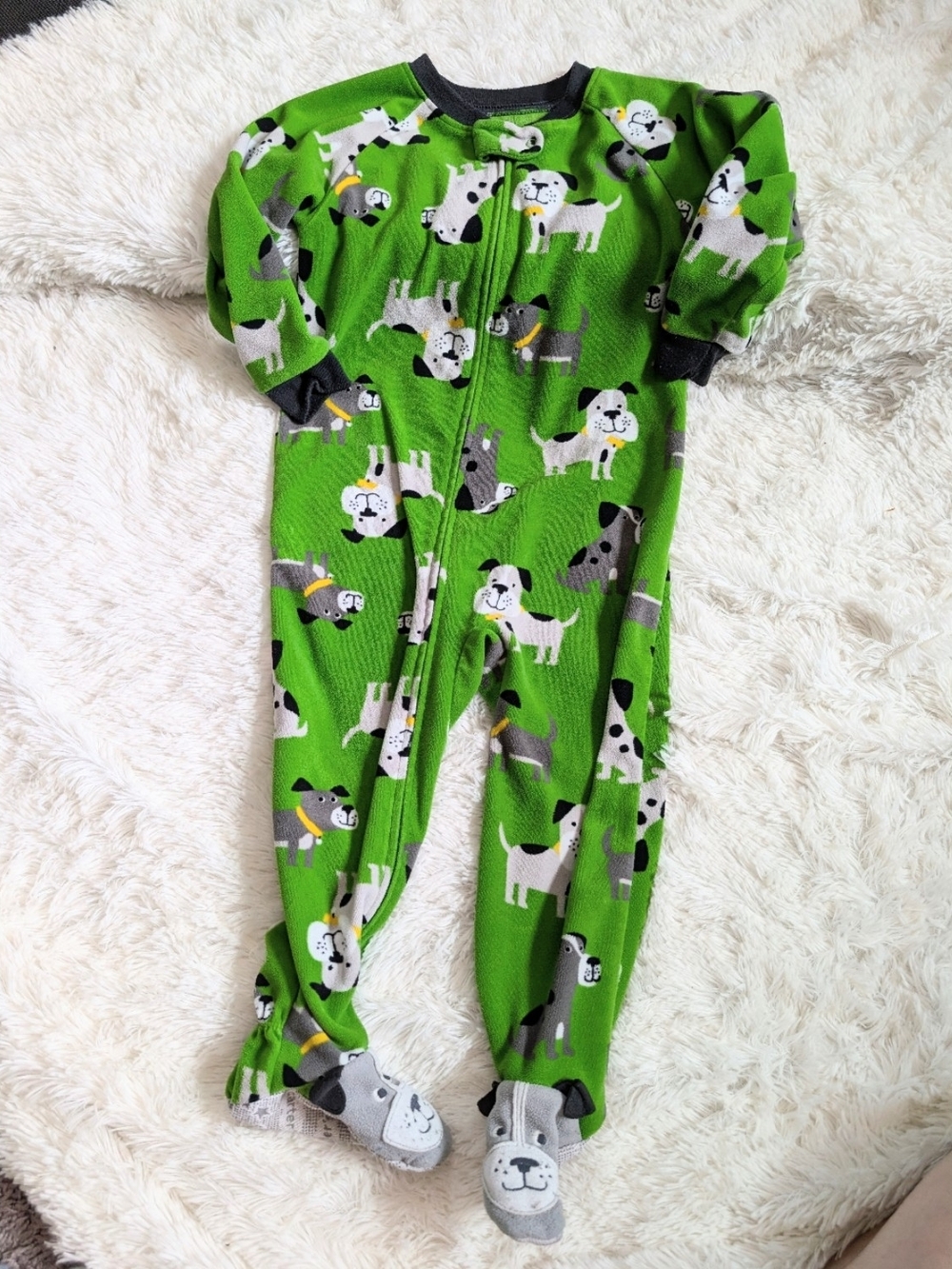 Carter's Green Puppy Print Fleece Footie Pajamas Bodysuit Size 24 Months